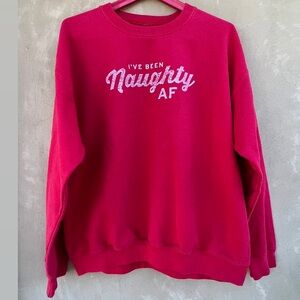 Red Crewneck Christmas Sweater Naughty AF 100% cotton Size Large